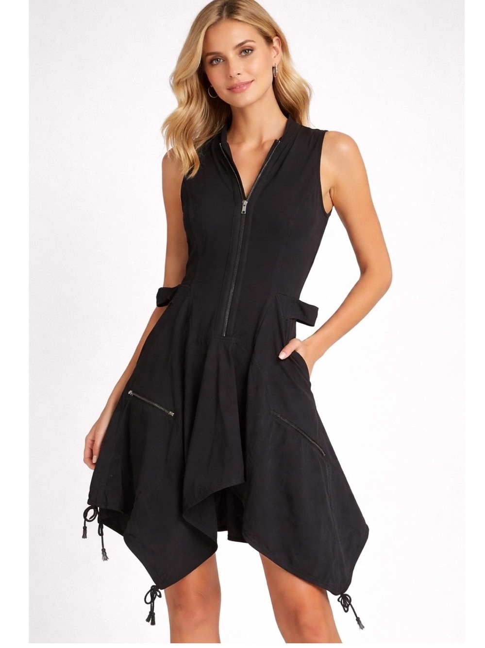 Never Worn Gracia black Sleeveless Asymmetrical Zip Front Dress